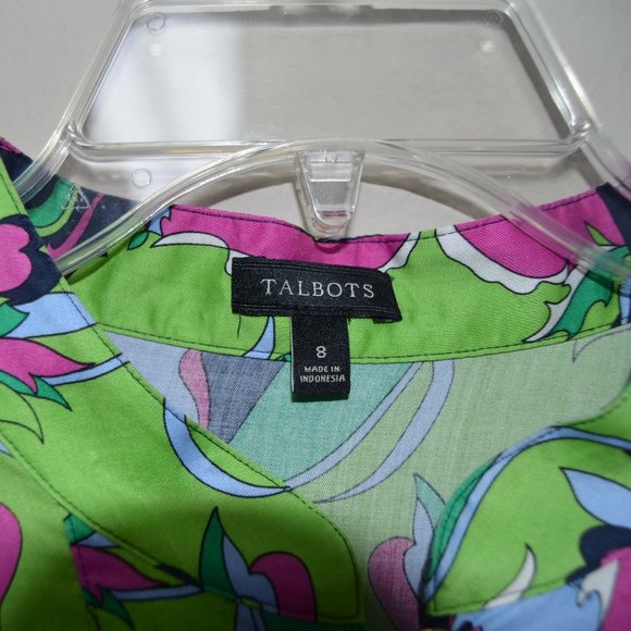 Talbots Multicolor Floral Print Bishop Neck Long Sleeve Blouse - Size 8 - Picture 2 of 3